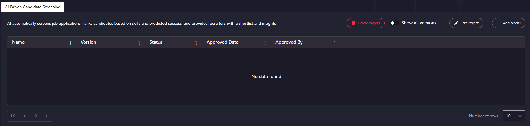 A blank project screen
